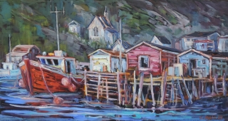 Moored for the Day, Petty Harbour by Lucy Manley