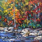 Fall on Kosh Long Lake by Lucy Manley - Oil - 16 x 16 - SOLD